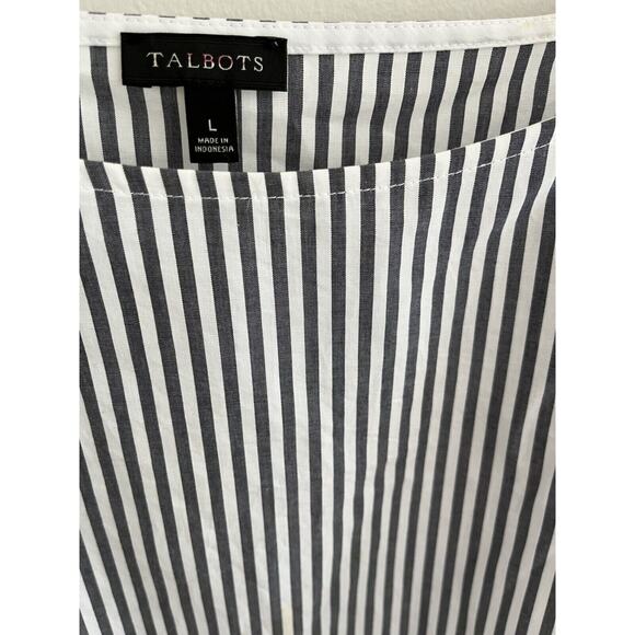 Talbot's L Gray Stripe 100% Cotton Unique 3/4 Sleeve Blouse/Tunic - Picture 4 of 6